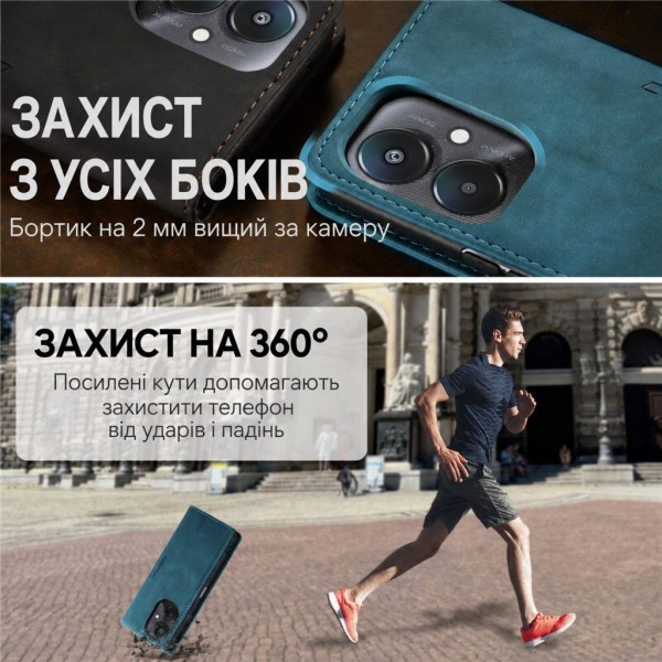Чохол-книжка CaseMe Нубук для Poco C65 бірюзовий