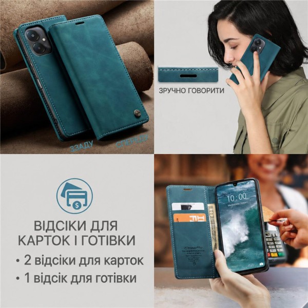 Чохол-книжка CaseMe Нубук для Poco C65 бірюзовий