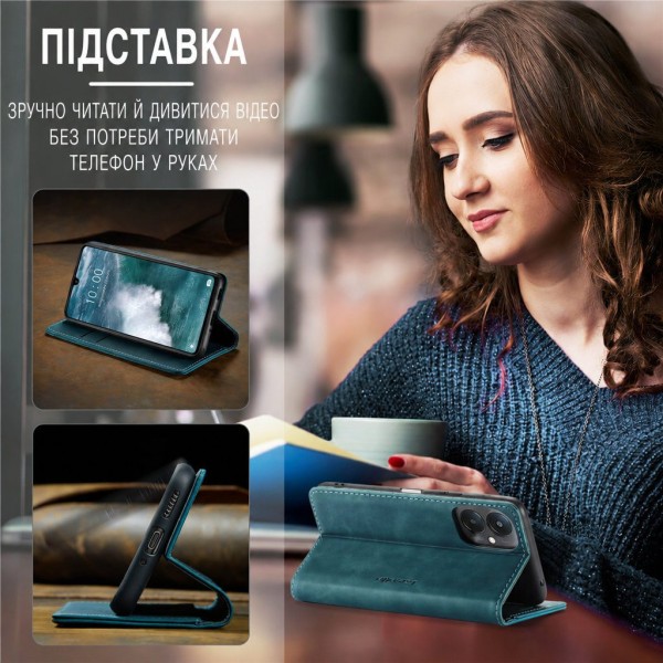 Чохол-книжка CaseMe Нубук для Poco C65 бірюзовий