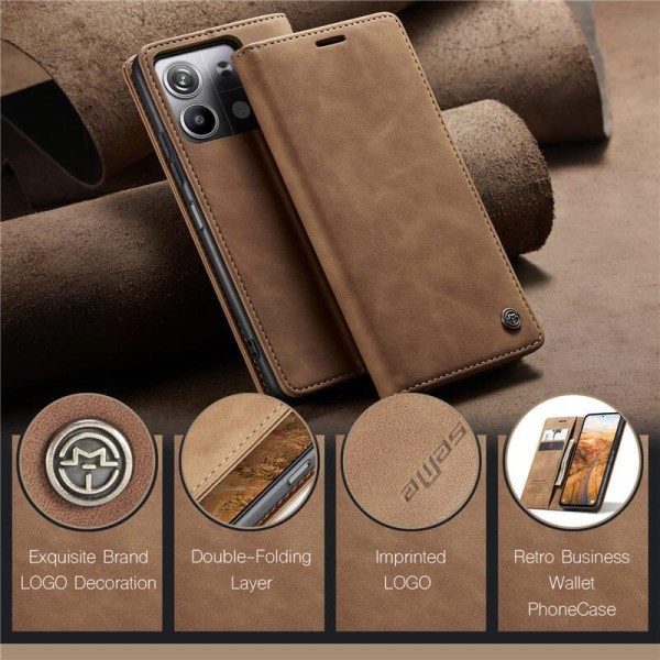 Чохол-книжка CaseMe Нубук для Poco M6 Pro 4G світло-коричневий