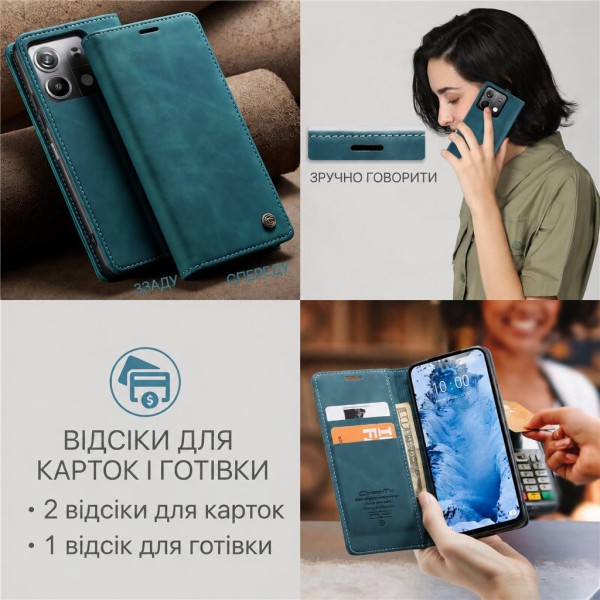 Чохол-книжка CaseMe Нубук для Poco M6 Pro 4G бірюзовий