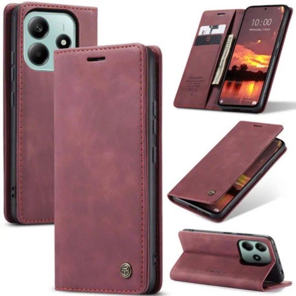 Чохол-книжка CaseMe Нубук для Poco M6 Pro 5G бордовий