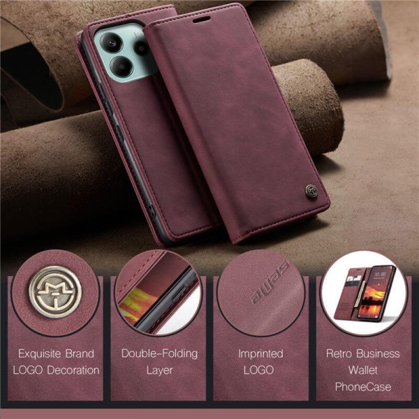 Чохол-книжка CaseMe Нубук для Poco M6 Pro 5G бордовий