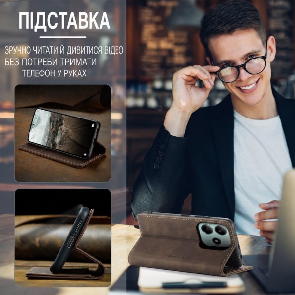 Чохол-книжка CaseMe Нубук для Poco M6 Pro 5G темно-коричневий