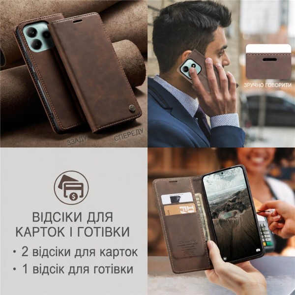 Чохол-книжка CaseMe Нубук для Poco M6 Pro 5G темно-коричневий