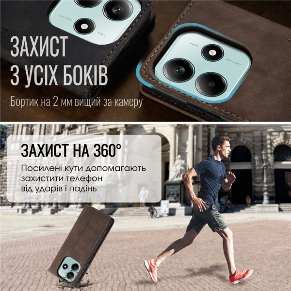 Чохол-книжка CaseMe Нубук для Poco M6 Pro 5G темно-коричневий