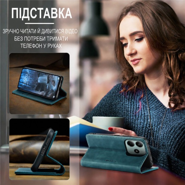 Чохол-книжка CaseMe Нубук для Poco M6 Pro 5G бірюзовий