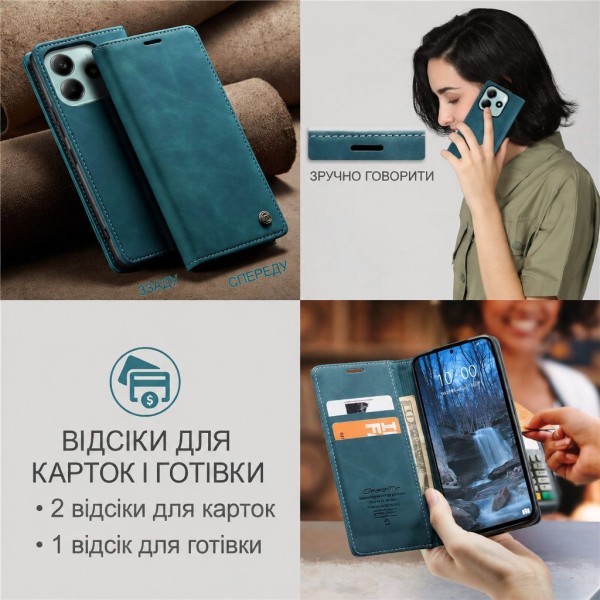 Чохол-книжка CaseMe Нубук для Poco M6 Pro 5G бірюзовий