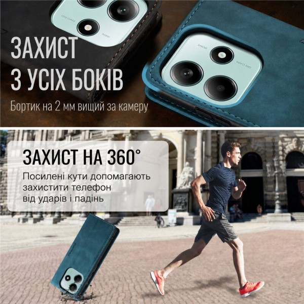 Чохол-книжка CaseMe Нубук для Poco M6 Pro 5G бірюзовий