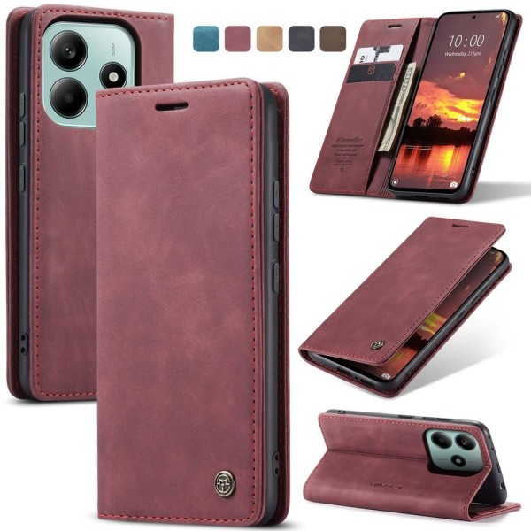 Чохол-книжка CaseMe Нубук для Poco M7 Pro 5G бордовий