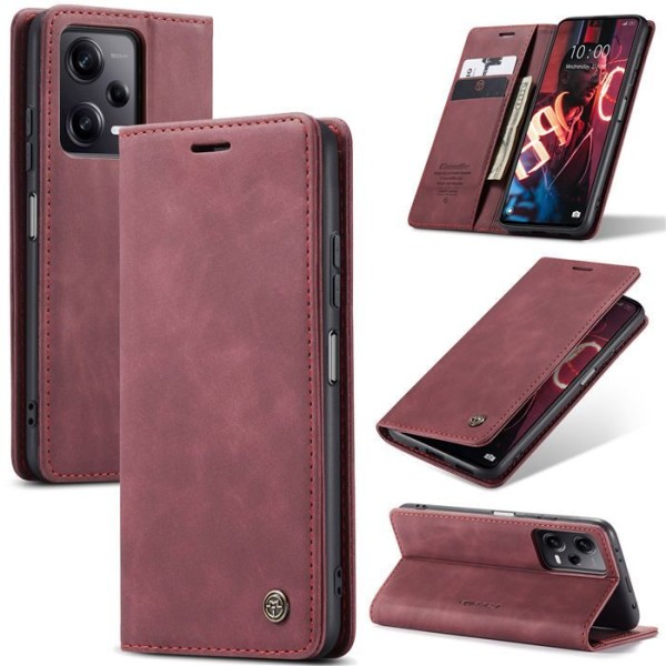 Чохол-книжка CaseMe Нубук для Poco X5 Pro 5G бордовий