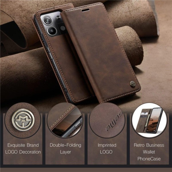Чохол-книжка CaseMe Нубук для Poco X6 5G темно-коричневий