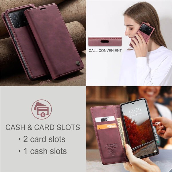 Чохол-книжка CaseMe Нубук для Poco X6 Pro 5G бордовий