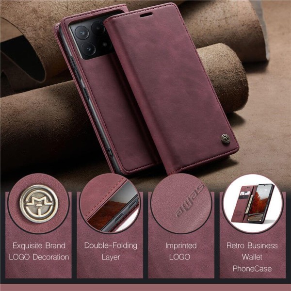 Чохол-книжка CaseMe Нубук для Poco X6 Pro 5G бордовий