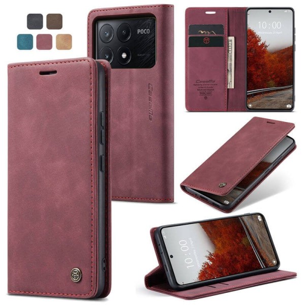 Чохол-книжка CaseMe Нубук для Poco X6 Pro 5G бордовий