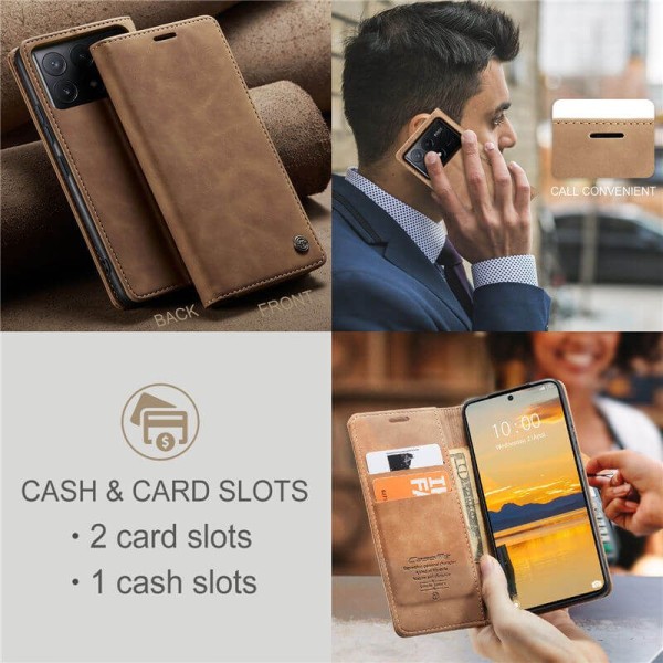 Чохол-книжка CaseMe Нубук для Poco X6 Pro 5G світло-коричневий