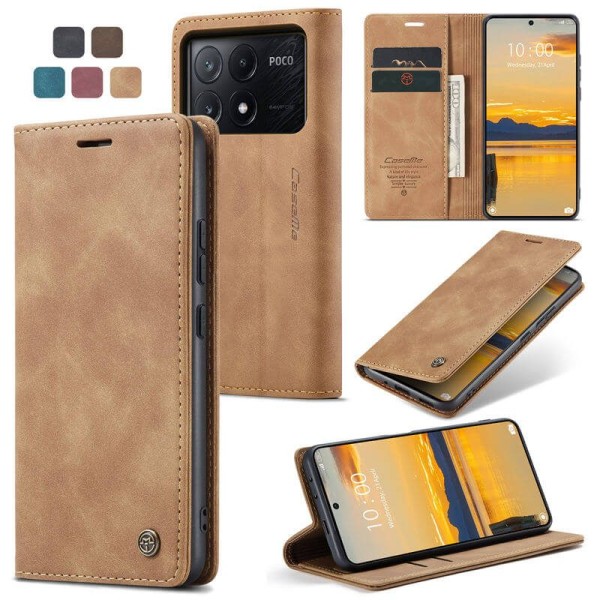 Чохол-книжка CaseMe Нубук для Poco X6 Pro 5G світло-коричневий