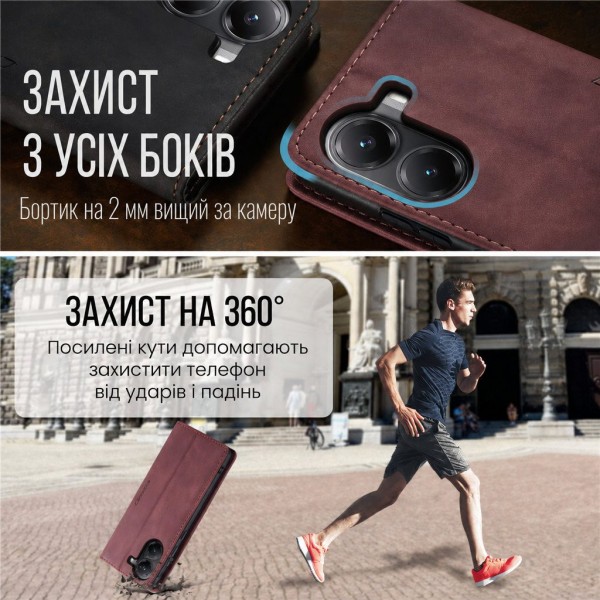 Чохол-книжка CaseMe Нубук для Poco X7 Pro 5G бордовий