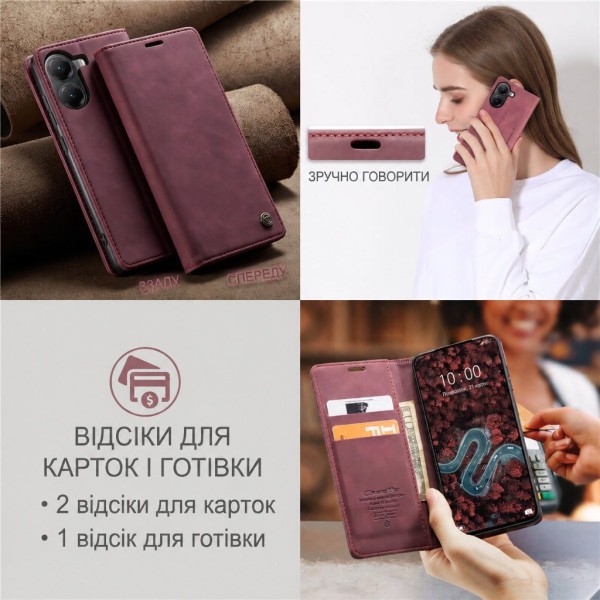 Чохол-книжка CaseMe Нубук для Poco X7 Pro 5G бордовий