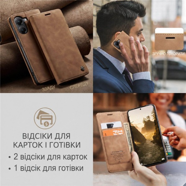 Чохол-книжка CaseMe Нубук для Poco X7 Pro 5G світло-коричневий