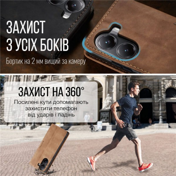 Чохол-книжка CaseMe Нубук для Poco X7 Pro 5G світло-коричневий