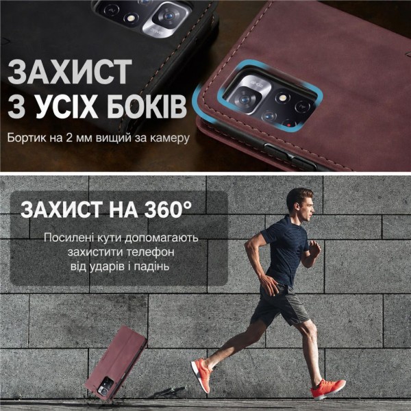 Чохол-книжка CaseMe Нубук для Xiaomi Redmi 10 бордовий