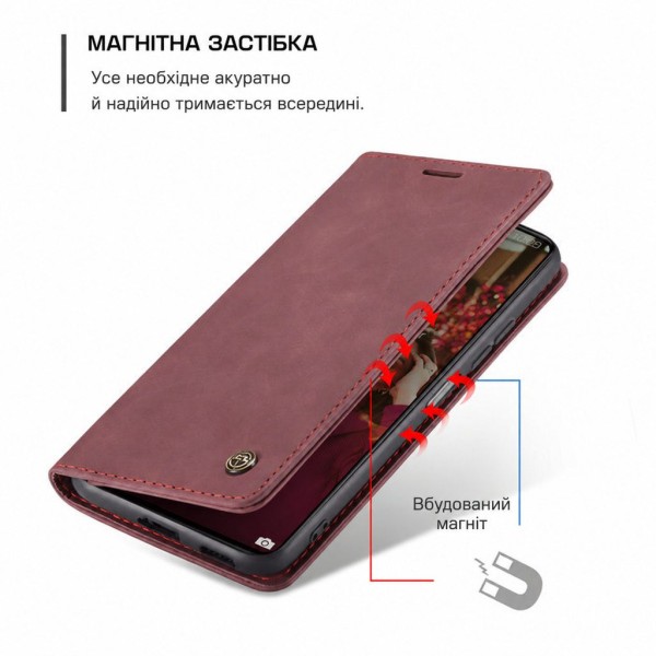 Чохол-книжка CaseMe Нубук для Xiaomi Redmi 12 бордовий