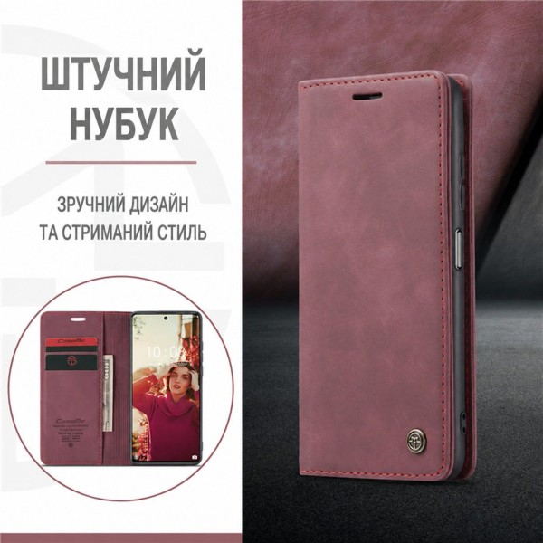 Чохол-книжка CaseMe Нубук для Xiaomi Redmi 12 бордовий