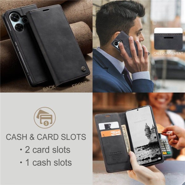 Чохол-книжка CaseMe Нубук для Xiaomi Redmi 13 чорний