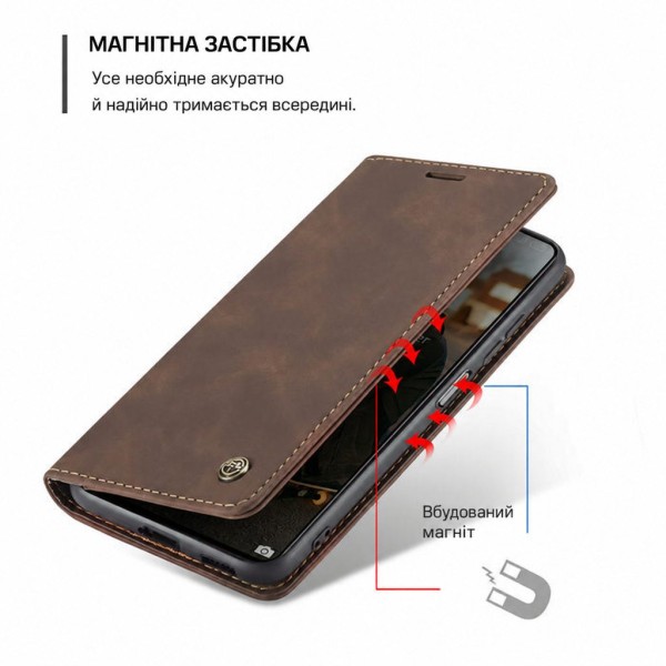 Чохол-книжка CaseMe Нубук для Xiaomi Redmi 13 темно-коричневий