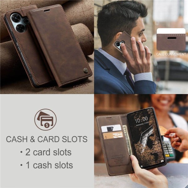 Чохол-книжка CaseMe Нубук для Xiaomi Redmi 13 темно-коричневий