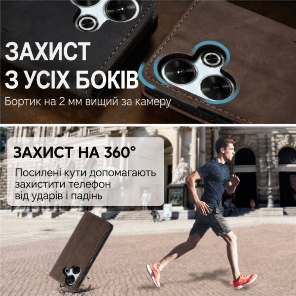 Чохол-книжка CaseMe Нубук для Xiaomi Redmi 13 темно-коричневий