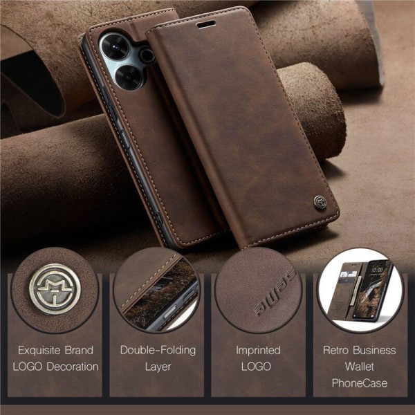 Чохол-книжка CaseMe Нубук для Xiaomi Redmi 13 темно-коричневий