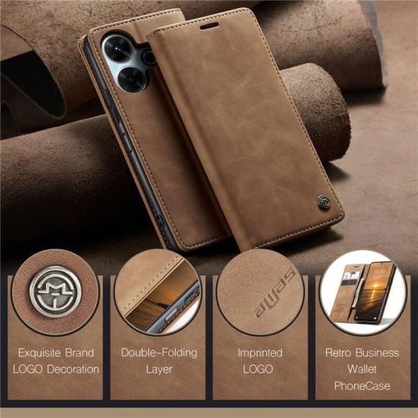 Чохол-книжка CaseMe Нубук для Xiaomi Redmi 13 світло-коричневий