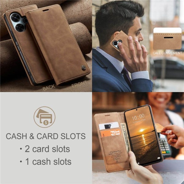 Чохол-книжка CaseMe Нубук для Xiaomi Redmi 13 світло-коричневий