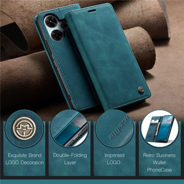 Чохол-книжка CaseMe Нубук для Xiaomi Redmi 13 бірюзовий