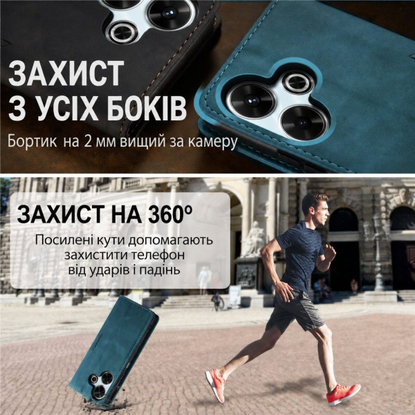 Чохол-книжка CaseMe Нубук для Xiaomi Redmi 13 бірюзовий