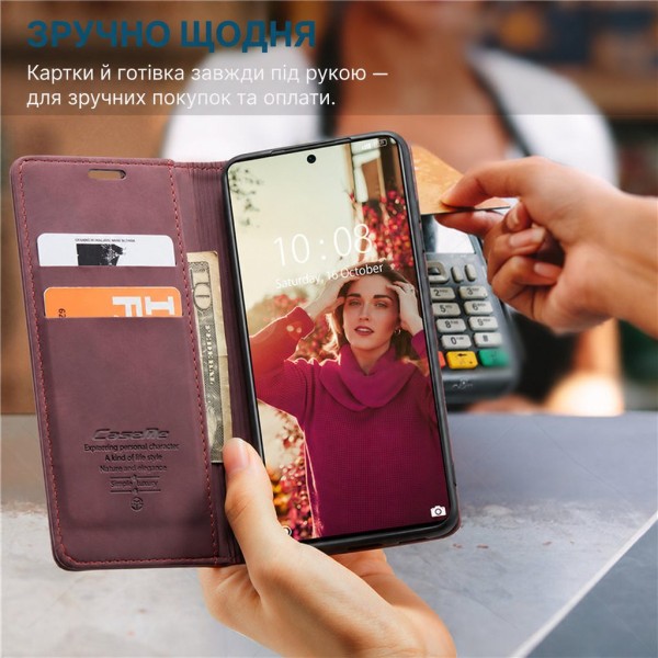 Чохол-книжка CaseMe Нубук для Xiaomi Redmi 13C бордовий