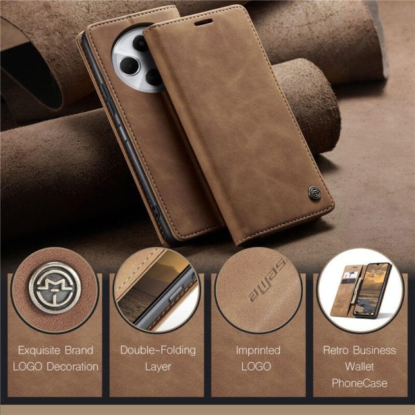 Чохол-книжка CaseMe Нубук для Xiaomi Redmi 14C світло-коричневий