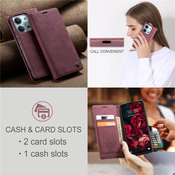 Чохол-книжка CaseMe Нубук для Xiaomi Redmi 15C (173mm) бордовий