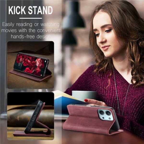 Чохол-книжка CaseMe Нубук для Xiaomi Redmi 15C (173mm) бордовий