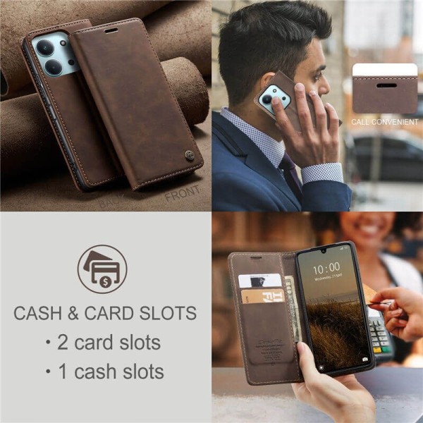 Чохол-книжка CaseMe Нубук для Xiaomi Redmi 15C (173mm) темно-коричневий