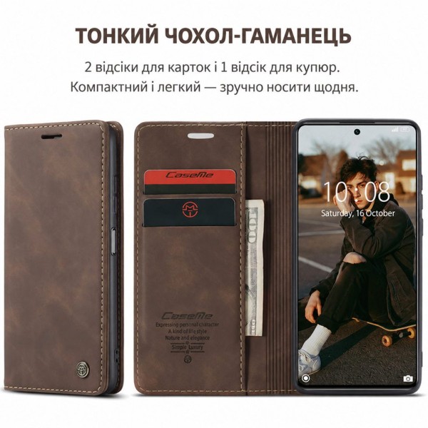 Чохол-книжка CaseMe Нубук для Xiaomi Redmi Note 10/10s темно-коричневий