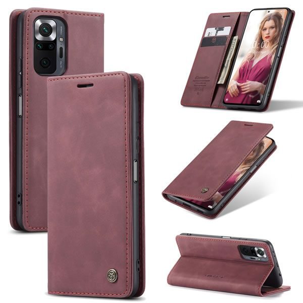 Чохол-книжка CaseMe Нубук для Xiaomi Redmi Note 10 Pro бордовий