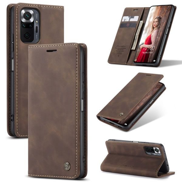 Чохол-книжка CaseMe Нубук для Xiaomi Redmi Note 10 Pro темно-коричневий