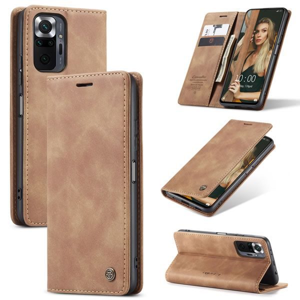 Чохол-книжка CaseMe Нубук для Xiaomi Redmi Note 10 Pro світло-коричневий
