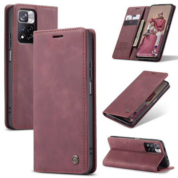 Чохол-книжка CaseMe Нубук для Xiaomi Redmi Note 11 Pro бордовий