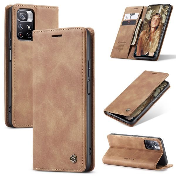 Чохол-книжка CaseMe Нубук для Xiaomi Redmi Note 11 світло-коричневий