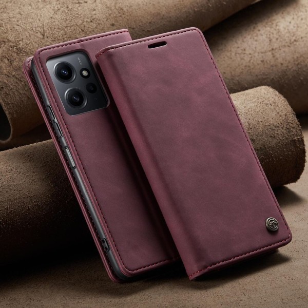 Чохол-книжка CaseMe Нубук для Xiaomi Redmi Note 12 4G бордовий