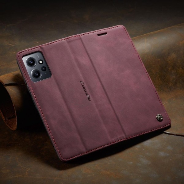 Чохол-книжка CaseMe Нубук для Xiaomi Redmi Note 12 4G бордовий